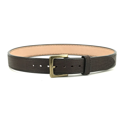 Beltman 1.25" Wide Shrunken American Bison Over Bullhide Gunbelt In Brown With Square Floral Antique Brass Buckle