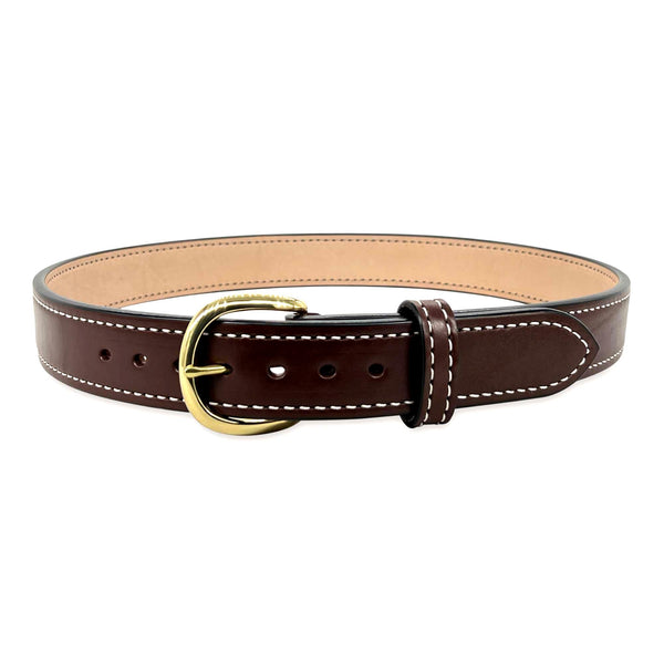 QUICK SHIP Brown 1.5” Bullhide Concealed Carry Gun Belt By Beltman With Round Brass Buckle And White Stitching