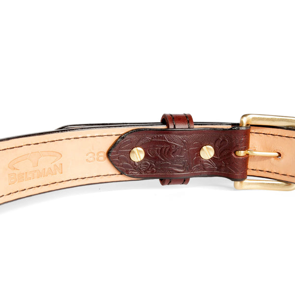 Cordovan 1.5” Jumping Bass Embossed Bullhide Concealed Carry Gun Belt By Beltman With Square Brass Buckle