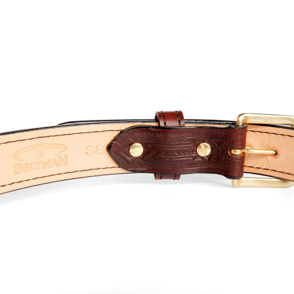 Cordovan 1.5” Southwestern Embossed Bullhide Concealed Carry Gun Belt By Beltman With Square Brass Buckle