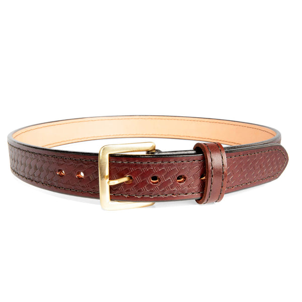 1.5" Wide Cordovan Embossed Bullhide Leather Gunbelt With Basket Weave Impression And Square Brass Buckle By Beltman