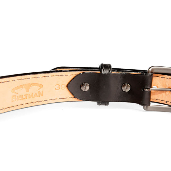Black 1.25" Horsehide Over Bullhide Concealed Carry Gun Belt By Beltman With Square Gunmetal Black Buckle