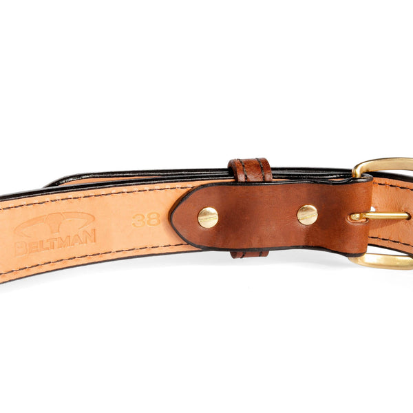 Brown 1.25" Horsehide Over Bullhide Concealed Carry Gun Belt By Beltman With Round Brass Buckle