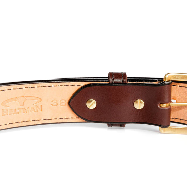 Brown 1.75” Bullhide Concealed Carry Gun Belt By Beltman With Square Brass Buckle