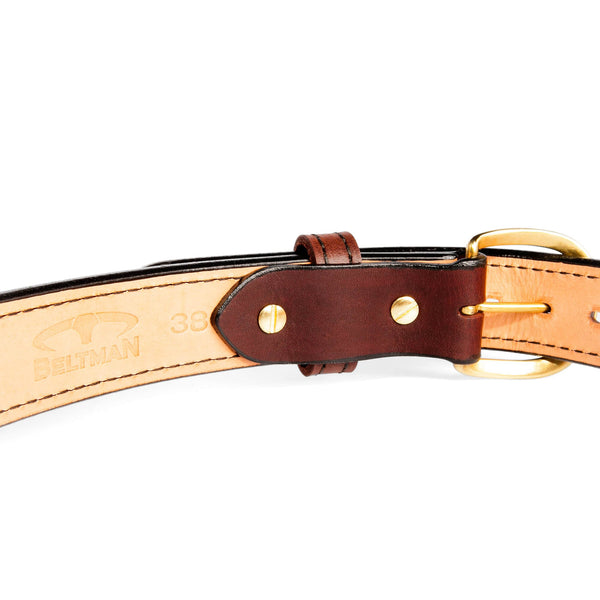 Cordovan 1.5” Bullhide Concealed Carry Gun Belt By Beltman With Round Brass Buckle  And Black Stitching