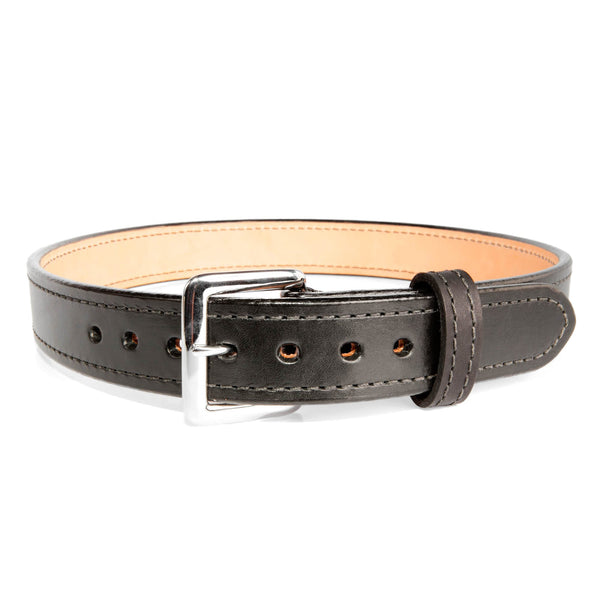 Beltman 1.5" Wide Dual-Layer Bullhide Gunbelt In Black With Square Chrome Buckle And Black Stitching