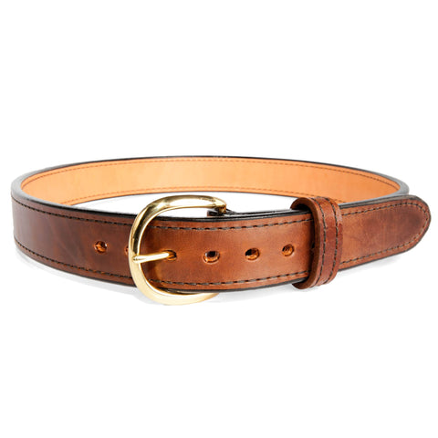 Beltman 1.5" Wide Horsehide Over Bullhide Gunbelt In Brown With Round Brass Buckle