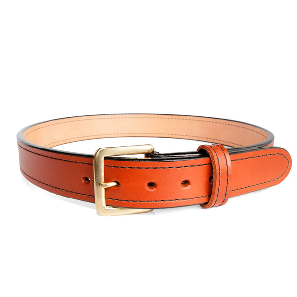 Beltman 1.5" Wide Dual-Layer Bullhide Gunbelt In Tan With Square Brass Buckle  And Black Stitching
