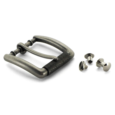 Antique Silver Textured Roller Buckle with Chicago Screws for gunbelts