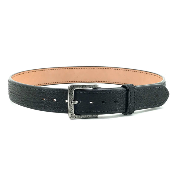 Beltman 1.5" Wide Shark Over Bullhide Gunbelt In Black With Square Floral Antique Silver Buckle
